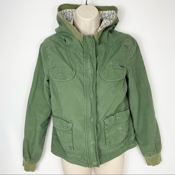 3/$25 Roxy Army Green Canvas Bomber Jacket Small Lightweight Coat Small - Picture 1 of 8
